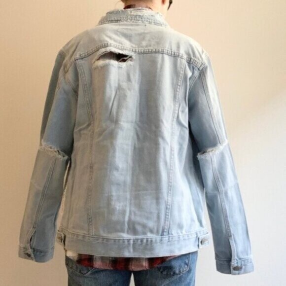 Urban Outfitters Neon Blonde Denim Jean Jacket Oversized Light Wash Distressed - Picture 16 of 16